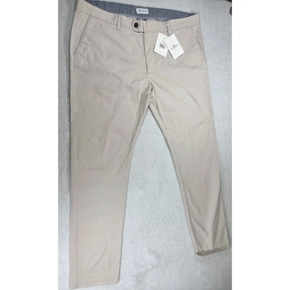 John Henric Soho Chino Pants Mens W40 L32 Beige Stretch Slim Fit Dress Casual...
